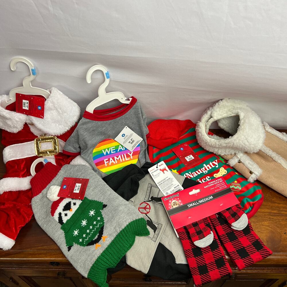 Cozycore Dog Outfit Bundle 7pc Small Dog Clothes Back Holiday Winter Rainbow Set